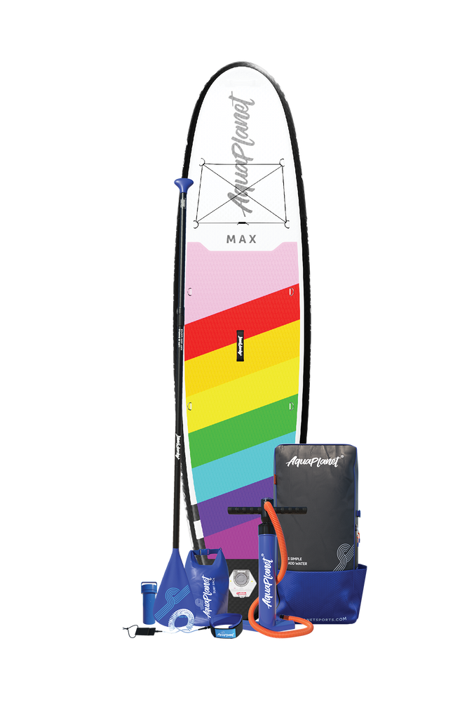 Aquaplanet MAX 10’6″ Inflatable Paddle Board Package - Rainbow